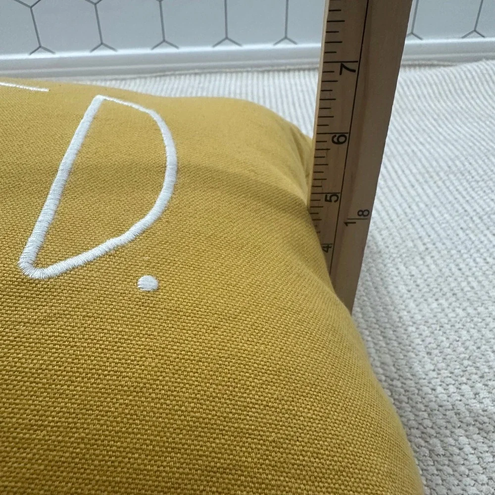 Rae Dunn Simply Blessed Mustard Yellow Lumbar Pillow 34x12 Embroidered Farmhouse